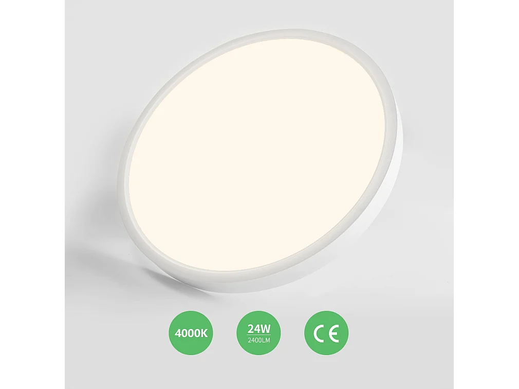 ANTEN Plafonnier LED , 24W 2400Lm Plafonnier, 4000K Blanc Neutre, Plafonnier Ultra-Mince pour Salon, Chambre, Couloir, Cuisine,Entrée,Blanc
