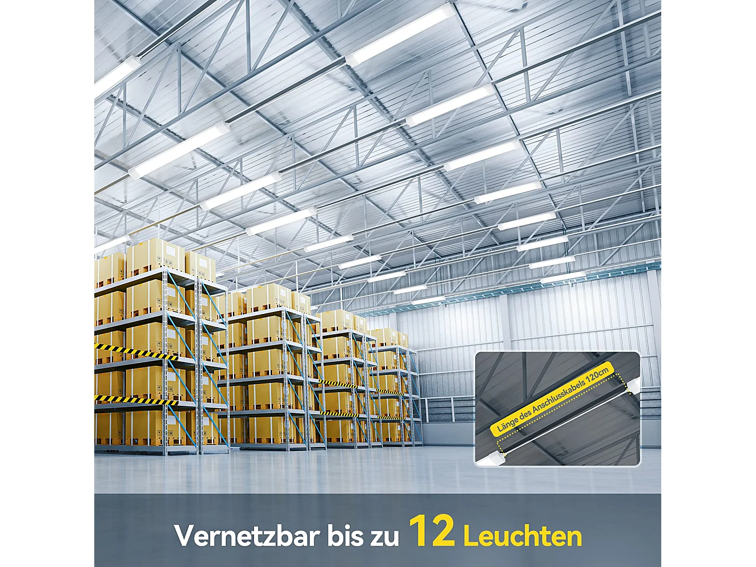 Anten Neon LED 150 cm | 45 W 4950 lm anschließbare LED-Röhre | Kaltweiß (6000 K) LED-Lichtleiste IP65 für Garage, Werkstatt, Keller, Badezimmer, Büro, Parkplatz