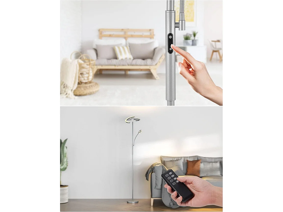 Anten Stehlampe Wohnzimmer, 20W LED Stehlampe Stufenlos Dimmbar mit 7W Flexible Leselampe, 3 Farbtemperaturen, Wohnzimmer/Schlafzimmer/Büro