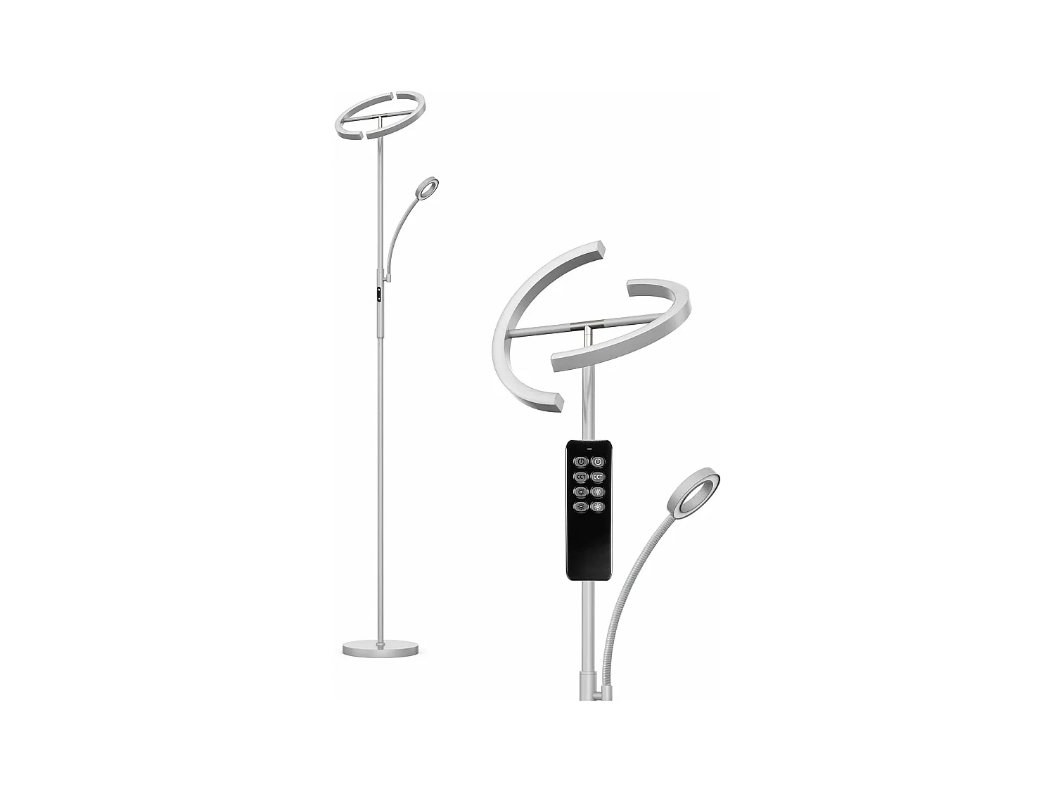 Anten Lampadaire sur Pied Salon, 20W Lampadaire LED Dimmable en Continu avec 7W Lampe de Lecture Souple,3 Températures Couleur,Salon/Chambre/Bureau
