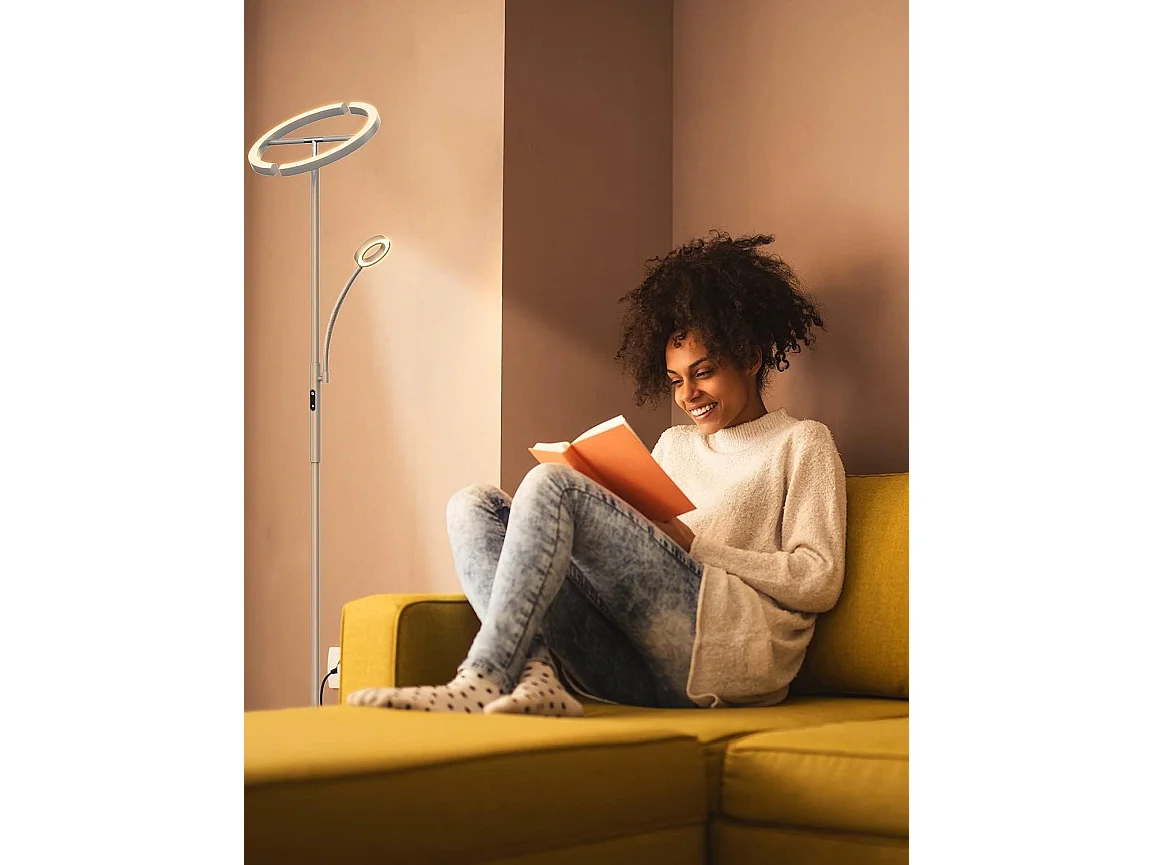 Anten Lampadaire sur Pied Salon, 20W Lampadaire LED Dimmable en Continu avec 7W Lampe de Lecture Souple,3 Températures Couleur,Salon/Chambre/Bureau