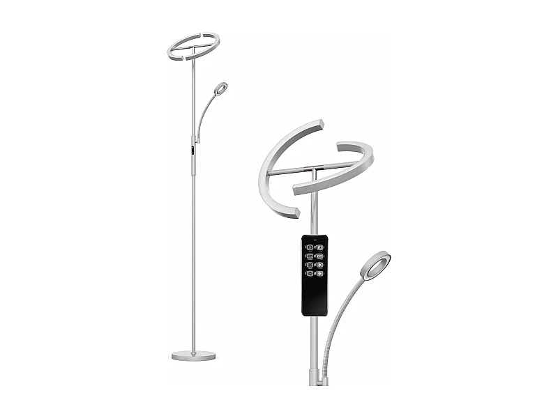 Anten Lampadaire sur Pied Salon, 20W Lampadaire LED Dimmable en Continu avec 7W Lampe de Lecture Souple,3 Températures Couleur,Salon/Chambre/Bureau