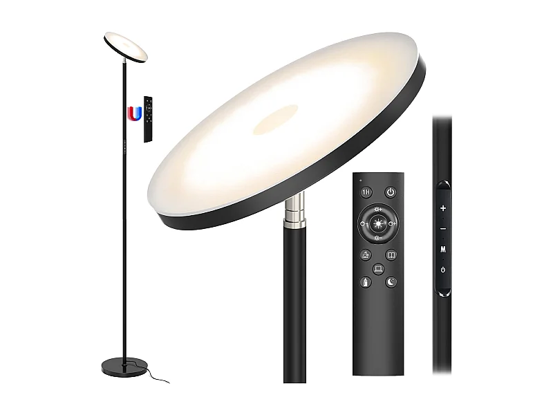 Anten Stehlampe Schwarz | 30W dimmbar mit Fernbedienung | 3 Lichtfarben | Stufenlos einstellbare Helligkeit für Wohnzimmer Büro