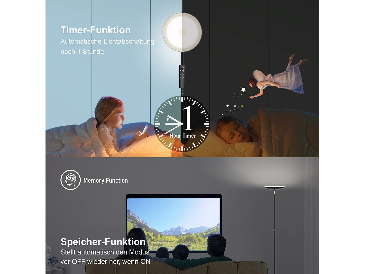 Anten Lampadaire Noir | 30 W à intensité variable avec télécommande | 3 couleurs de lumièr |Luminosité réglable en continu pour salon bureau