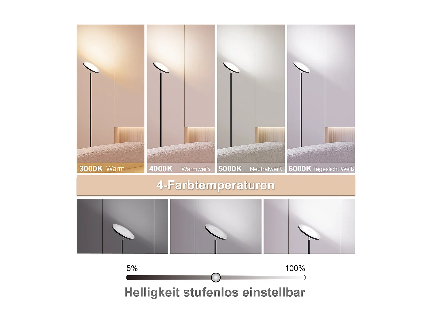 Anten Lampadaire Noir | 30 W à intensité variable avec télécommande | 3 couleurs de lumièr |Luminosité réglable en continu pour salon bureau