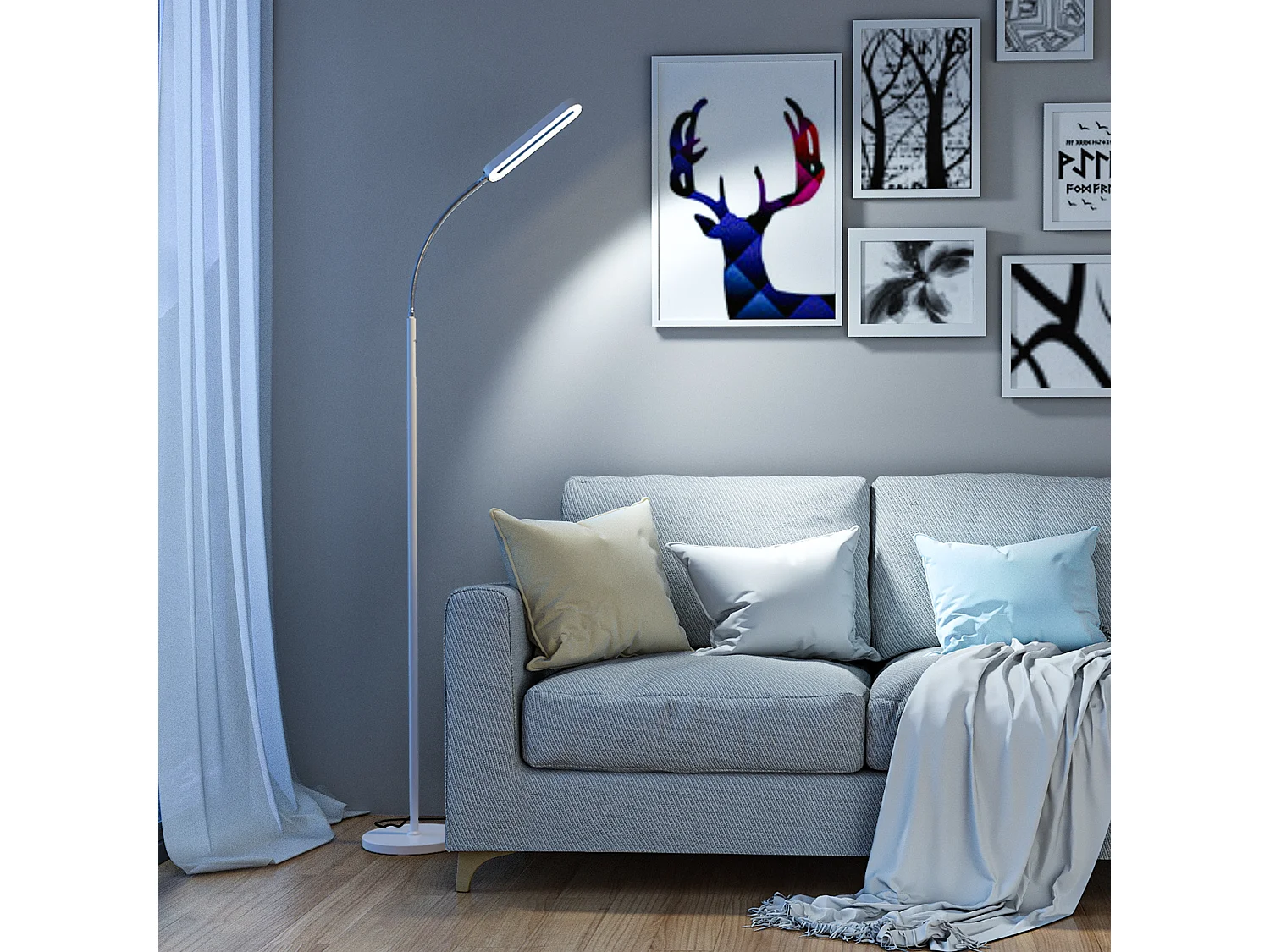 ANTEN LED-Stehleuchte, dimmbares Leselicht mit flexiblem Schwanenhals, 12 W, 550 Lumen, Touch-Steuerung, 4 Farbtemperaturen, 1-Stunden-Timer