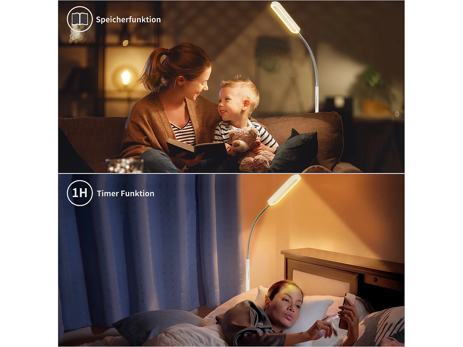 ANTEN LED-Stehleuchte, dimmbares Leselicht mit flexiblem Schwanenhals, 12 W, 550 Lumen, Touch-Steuerung, 4 Farbtemperaturen, 1-Stunden-Timer