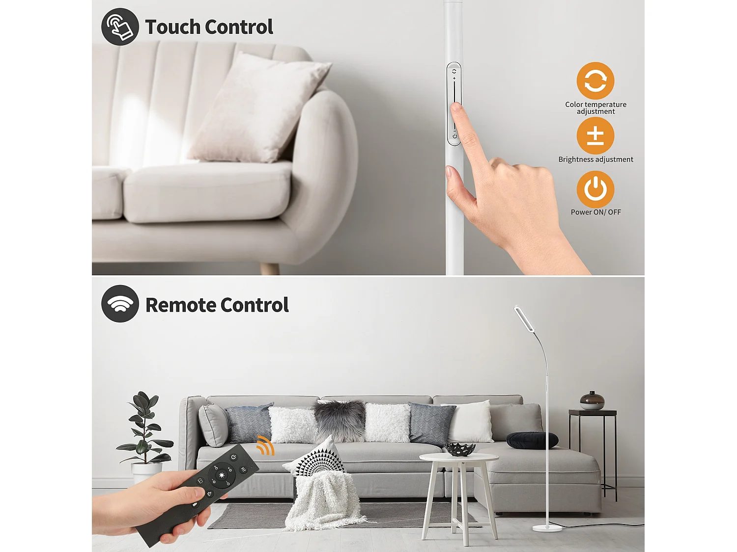 ANTEN LED-Stehleuchte, dimmbares Leselicht mit flexiblem Schwanenhals, 12 W, 550 Lumen, Touch-Steuerung, 4 Farbtemperaturen, 1-Stunden-Timer