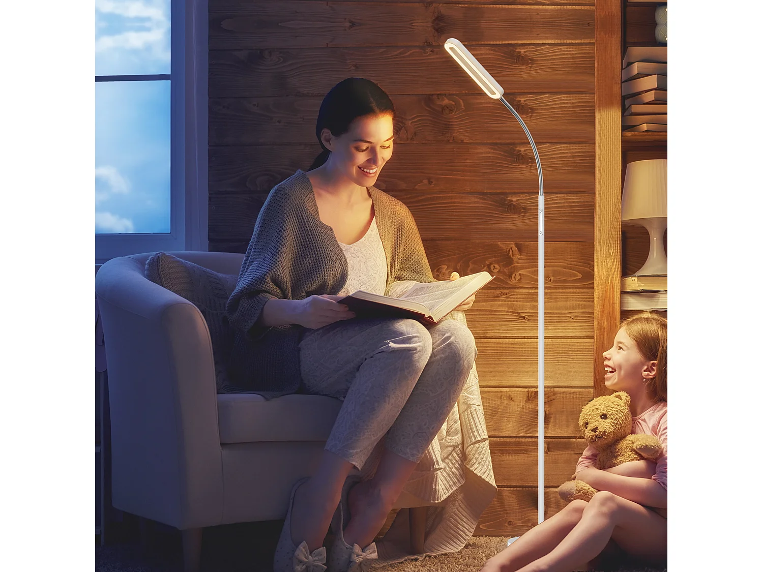 ANTEN LED-Stehleuchte, dimmbares Leselicht mit flexiblem Schwanenhals, 12 W, 550 Lumen, Touch-Steuerung, 4 Farbtemperaturen, 1-Stunden-Timer