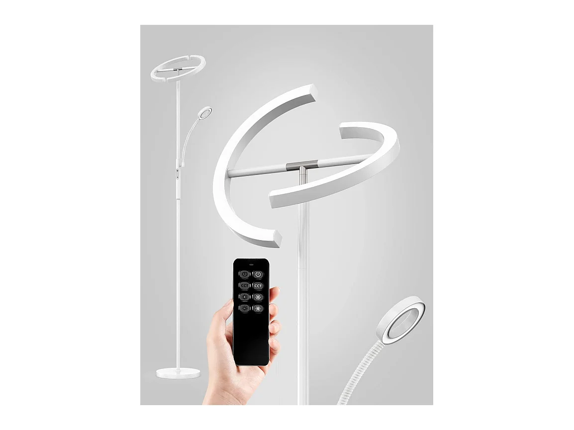 Anten Lampadaire sur Pied LED Dimmable KAKA | Blanc 20 W avec Lampe de Lecture moderne flexible de 7 W | avec Télécommande 2750LM pour Salon, Chambre