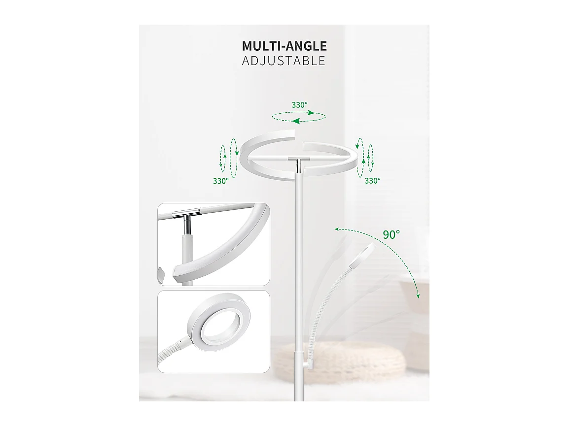 Anten Lampadaire sur Pied LED Dimmable KAKA | Blanc 20 W avec Lampe de Lecture moderne flexible de 7 W | avec Télécommande 2750LM pour Salon, Chambre