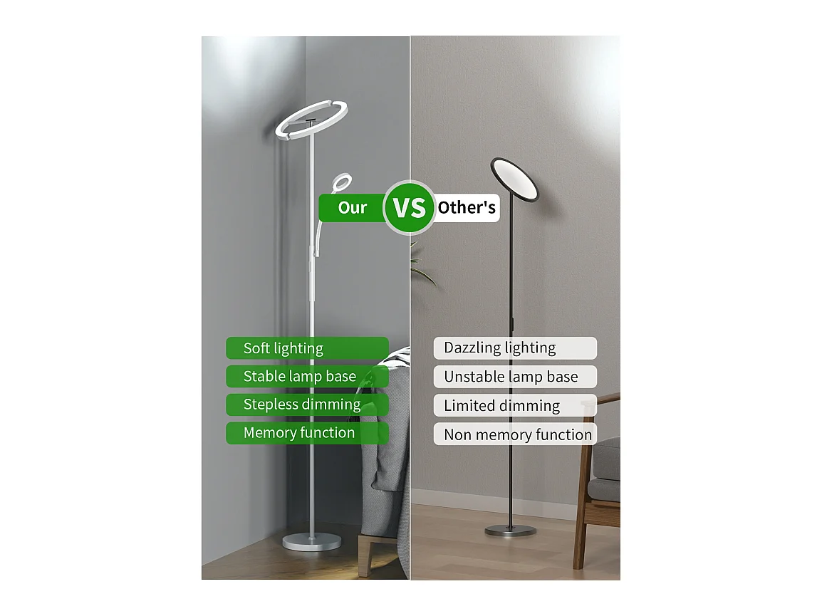 Anten Lampadaire sur Pied LED Dimmable KAKA | Blanc 20 W avec Lampe de Lecture moderne flexible de 7 W | avec Télécommande 2750LM pour Salon, Chambre