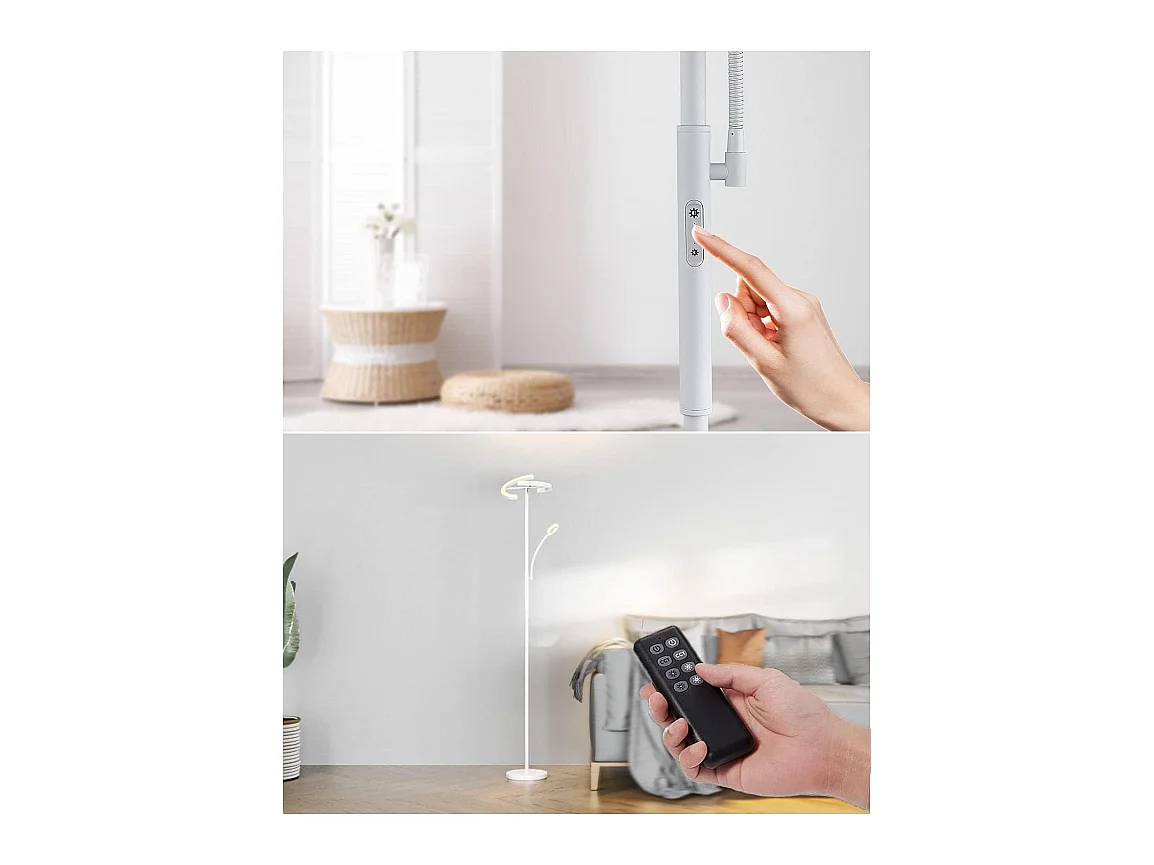 Anten Lampadaire sur Pied LED Dimmable KAKA | Blanc 20 W avec Lampe de Lecture moderne flexible de 7 W | avec Télécommande 2750LM pour Salon, Chambre