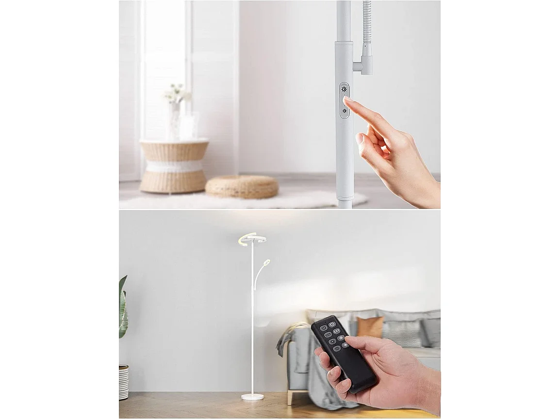 Anten KAKA dimmbare LED-Stehlampe | Weiße 20 W mit 7 W flexibler moderner Leselampe | mit Fernbedienung 2750LM für Wohnzimmer, Schlafzimmer
