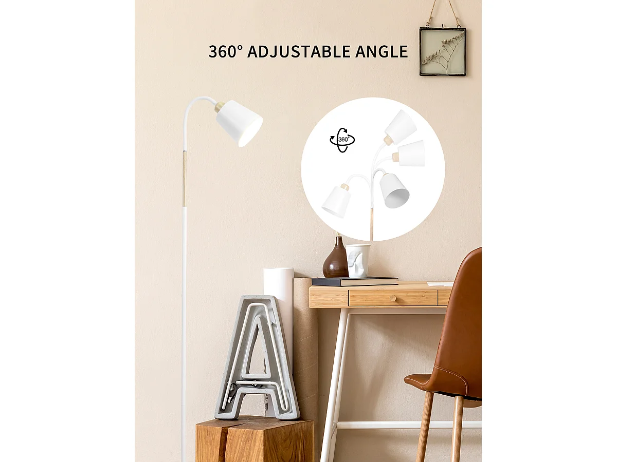 Lampadaire Sur Pied Blanc 360° Anten VILI |Pivotant Douille E27 max60W|Lampe Canapé en métal,hauteur 159cm|pour Salon Canapé Chambre à coucher