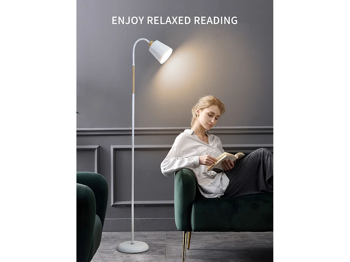 Lampadaire Sur Pied Blanc 360° Anten VILI |Pivotant Douille E27 max60W|Lampe Canapé en métal,hauteur 159cm|pour Salon Canapé Chambre à coucher