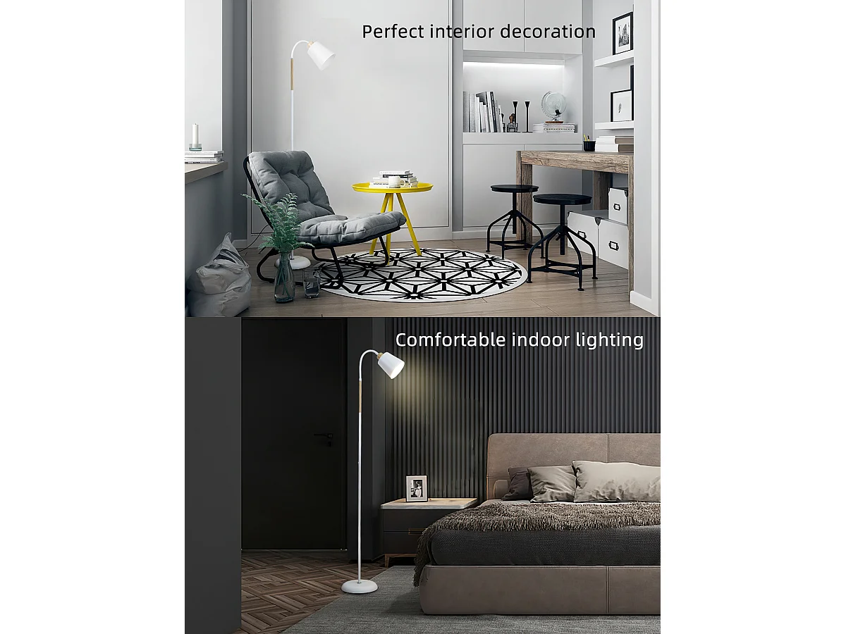 Lampadaire Sur Pied Blanc 360° Anten VILI |Pivotant Douille E27 max60W|Lampe Canapé en métal,hauteur 159cm|pour Salon Canapé Chambre à coucher