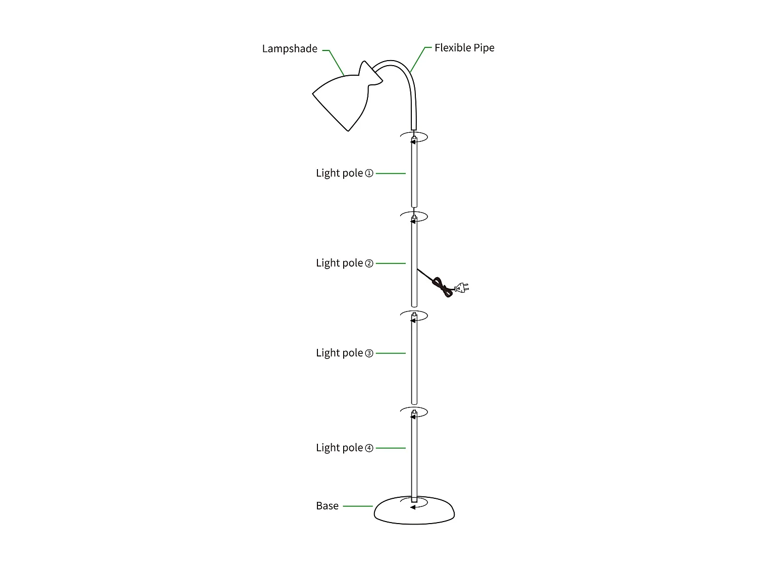 Anten Stehleuchte schwenkbar Schwarz | E27 Fassung MAX 60W | Höhe 159 cm | Stehlampe für Wohnzimmer und Schlafzimmer | Retro-Stehlampe aus Metall | Ohne Glühbirnen