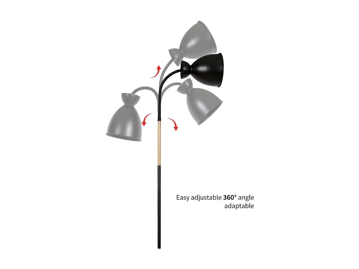 Anten Stehleuchte schwenkbar Schwarz | E27 Fassung MAX 60W | Höhe 159 cm | Stehlampe für Wohnzimmer und Schlafzimmer | Retro-Stehlampe aus Metall | Ohne Glühbirnen