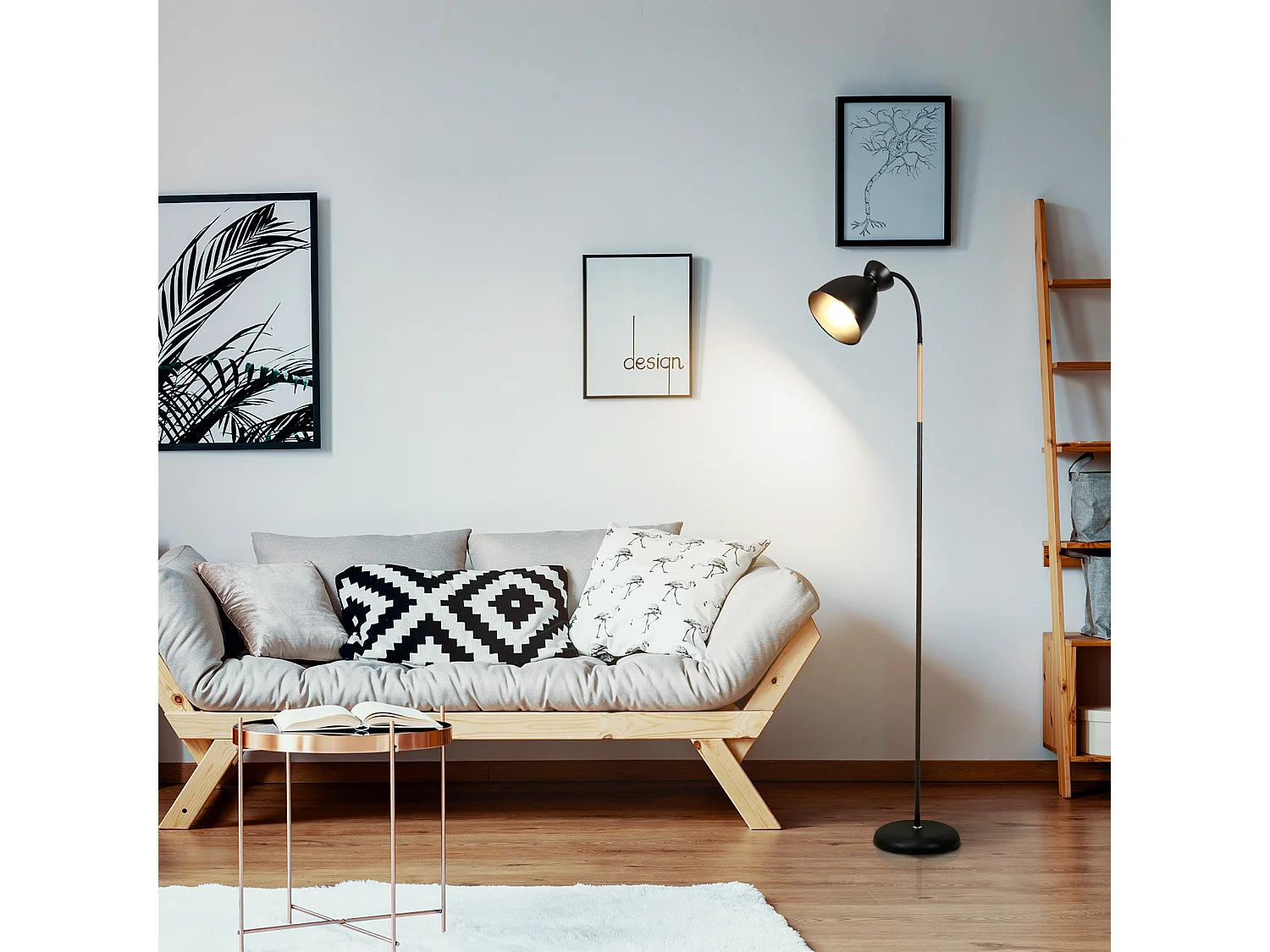 Anten Stehleuchte schwenkbar Schwarz | E27 Fassung MAX 60W | Höhe 159 cm | Stehlampe für Wohnzimmer und Schlafzimmer | Retro-Stehlampe aus Metall | Ohne Glühbirnen