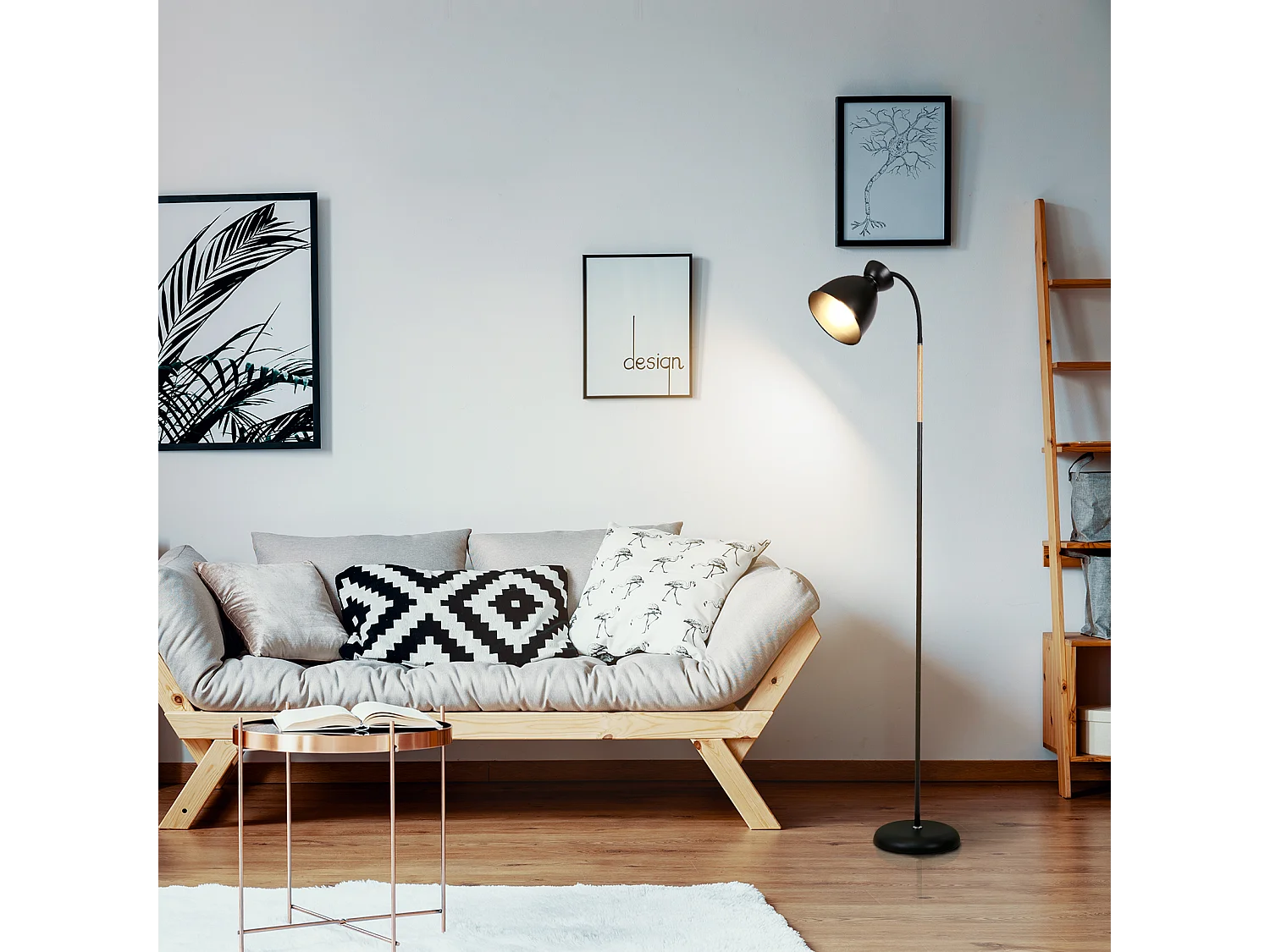 Anten Stehleuchte schwenkbar Schwarz | E27 Fassung MAX 60W | Höhe 159 cm | Stehlampe für Wohnzimmer und Schlafzimmer | Retro-Stehlampe aus Metall | Ohne Glühbirnen