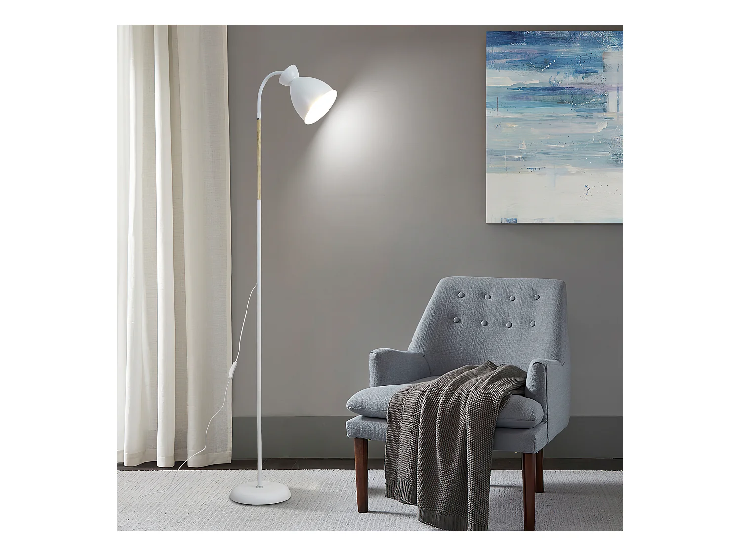 Verstellbare Stehlampe Anten, Weiß | Fassung E27 max. 60 W | 159 cm | Retro-Stehlampe aus Metall für Wohnzimmer, Schlafzimmer, Büro | Ohne Leuchtmittel