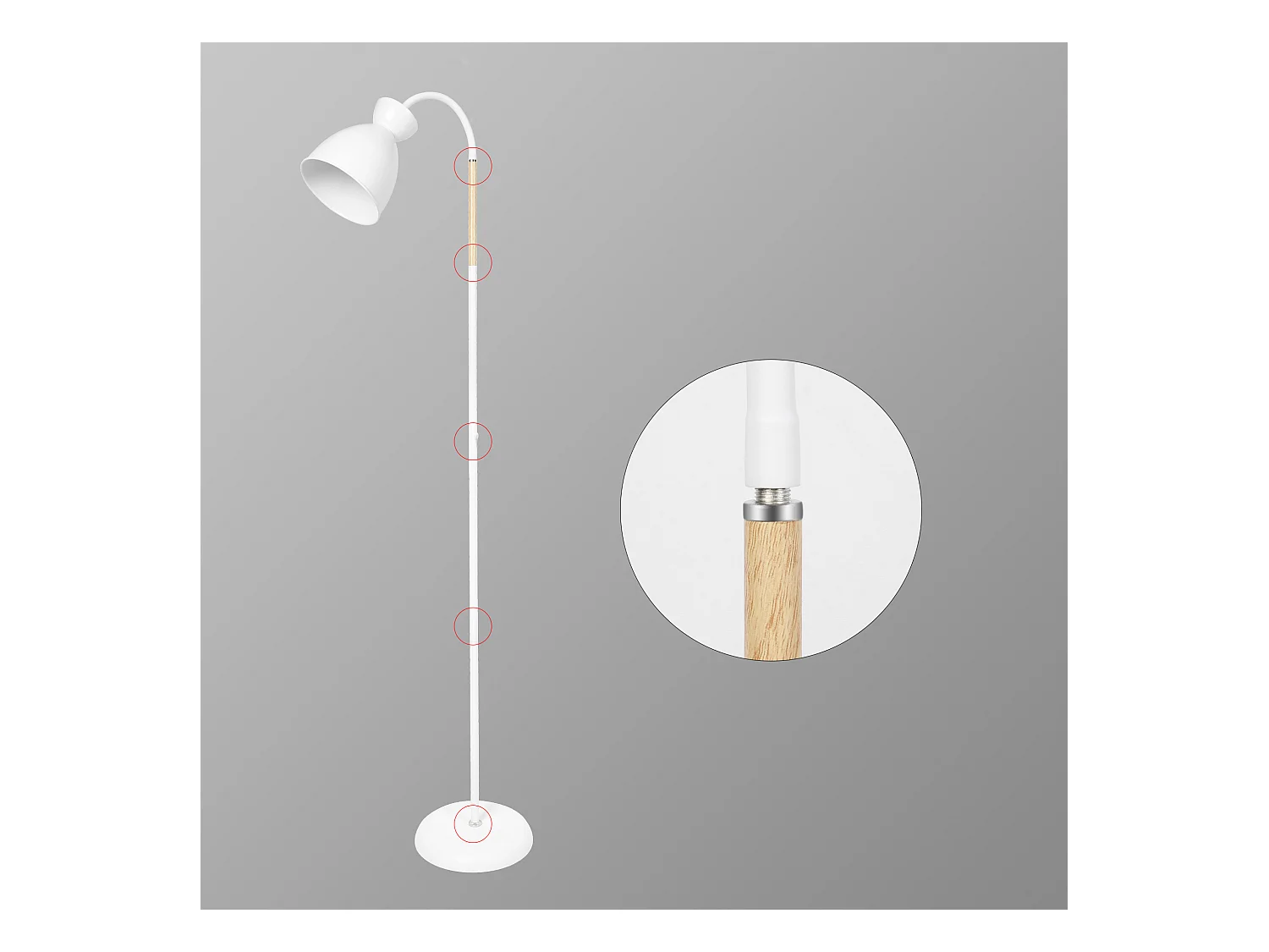 Verstellbare Stehlampe Anten, Weiß | Fassung E27 max. 60 W | 159 cm | Retro-Stehlampe aus Metall für Wohnzimmer, Schlafzimmer, Büro | Ohne Leuchtmittel
