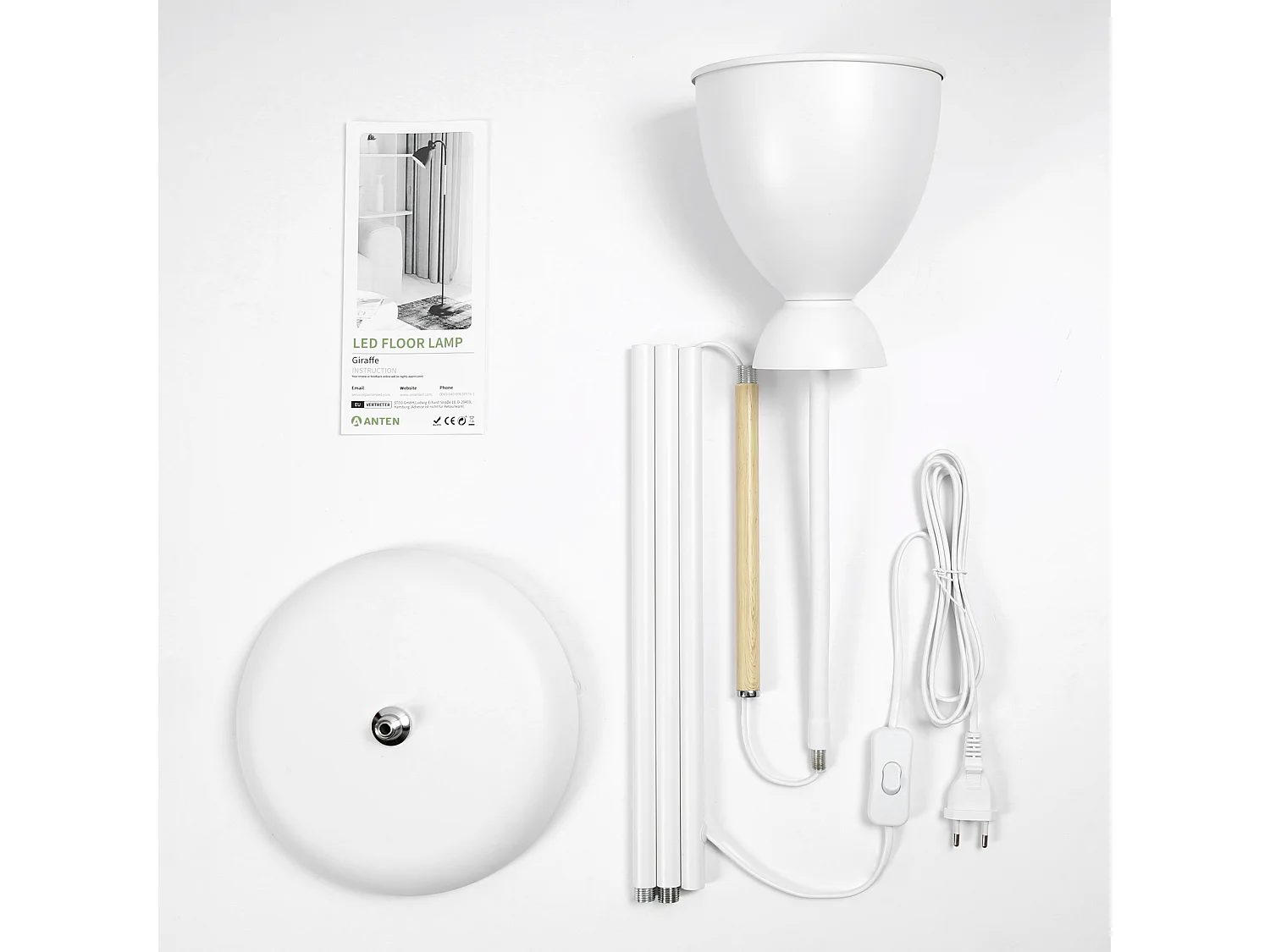 Verstellbare Stehlampe Anten, Weiß | Fassung E27 max. 60 W | 159 cm | Retro-Stehlampe aus Metall für Wohnzimmer, Schlafzimmer, Büro | Ohne Leuchtmittel