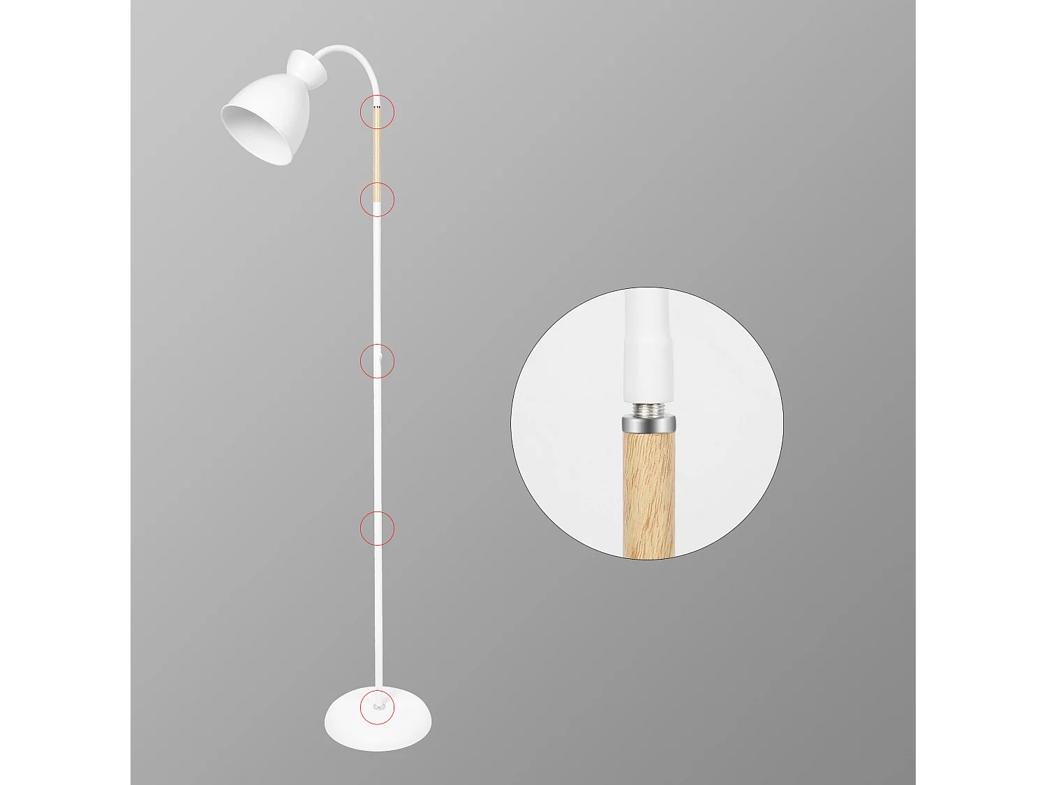 Anten Lampadaire Orientable Blanc | Culot E27 max. 60 W | 159 cm | Lampe sur Pied Rétro Métal pour Salon, Chambre, Bureau | Sans Ampoule