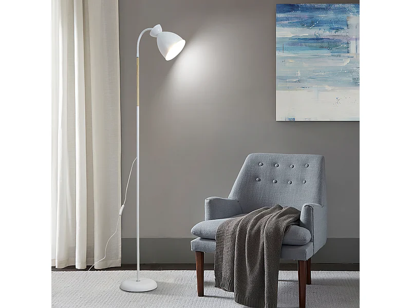 Anten Lampadaire Orientable Blanc | Culot E27 max. 60 W | 159 cm | Lampe sur Pied Rétro Métal pour Salon, Chambre, Bureau | Sans Ampoule