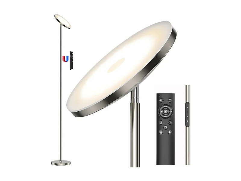 30W LED Stehlampe Dimmbar Nickel,3330lm Stehlampen Wohnzimmer mit Fernbedienung & Touch Control,3000-6000K,1H Timer,für Schlafzimmer Büro