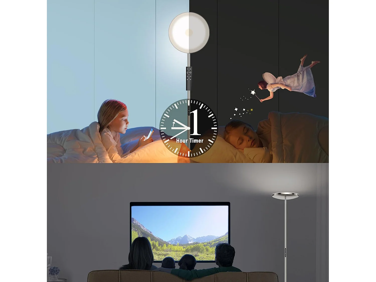 30W LED Stehlampe Dimmbar Nickel,3330lm Stehlampen Wohnzimmer mit Fernbedienung & Touch Control,3000-6000K,1H Timer,für Schlafzimmer Büro