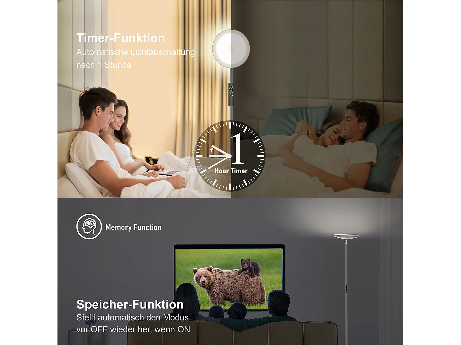 Anten Lampadaire LED, 30W/3300M Lumineux Lampadaire,3000K-6000K Dimmable Lampe sur Pied avec Télécommande et Contrôle Tactile,pour Chambre et Bureau