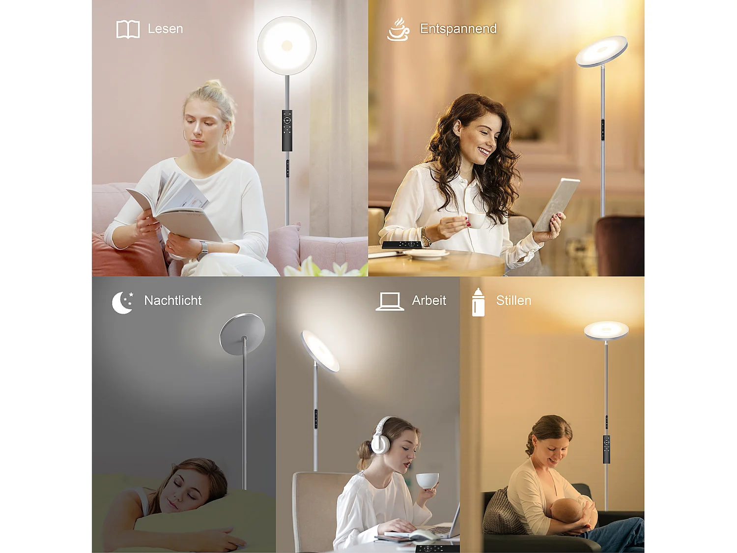 Anten Lampadaire LED, 30W/3300M Lumineux Lampadaire,3000K-6000K Dimmable Lampe sur Pied avec Télécommande et Contrôle Tactile,pour Chambre et Bureau