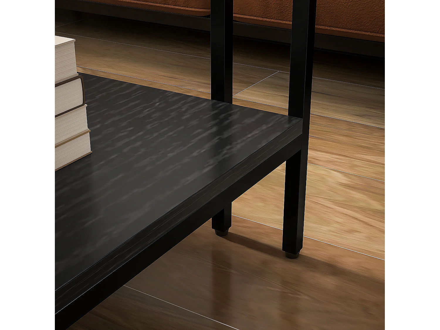 Table basse table de salon carrée 2 niveaux avec plateau en verre trempé, 1 étagère inférieure, design minimaliste, dim. 73l x 73P x 46,5H cm, noir