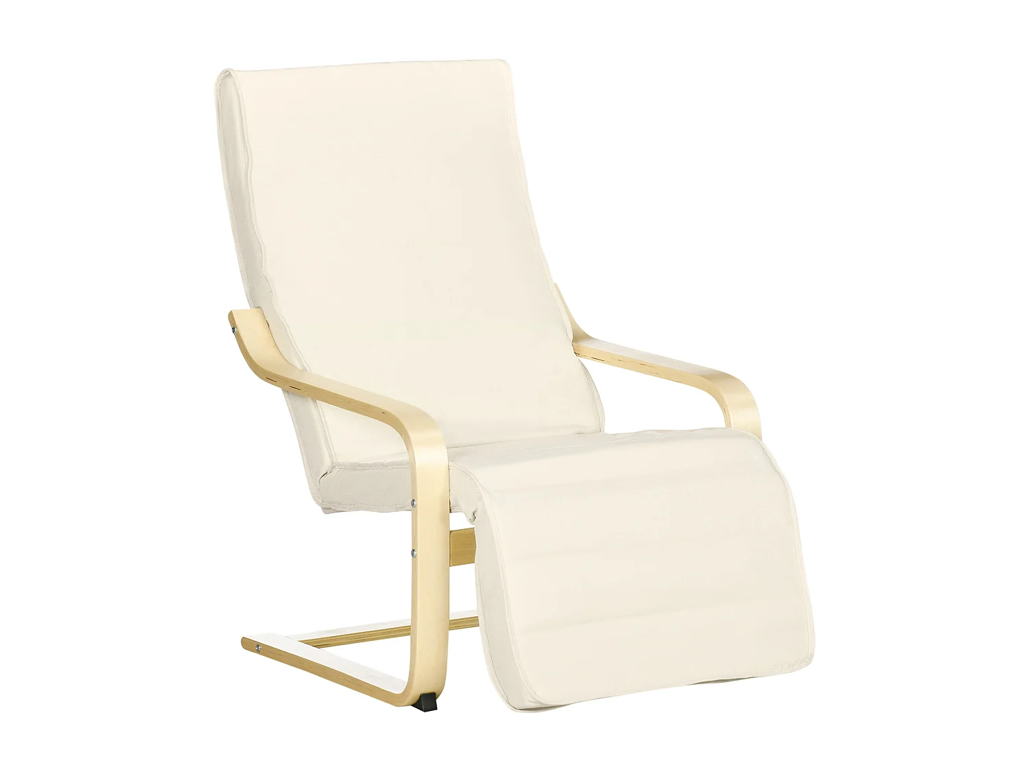 Fauteuil style nordique - repose-pied réglable - déhoussable - bois de bouleau tissu crème