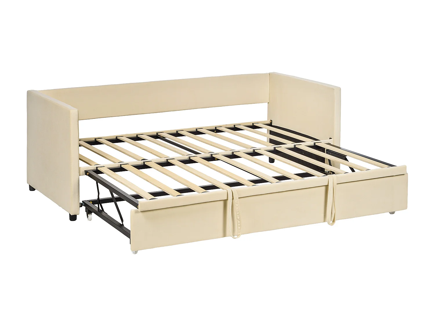 Cadre de lit deux-en-un - tête de lit, sommier inclus - dim. 203l x 190,5P x 75H cm - compatible matelas 190L x 90l cm - blanc crème