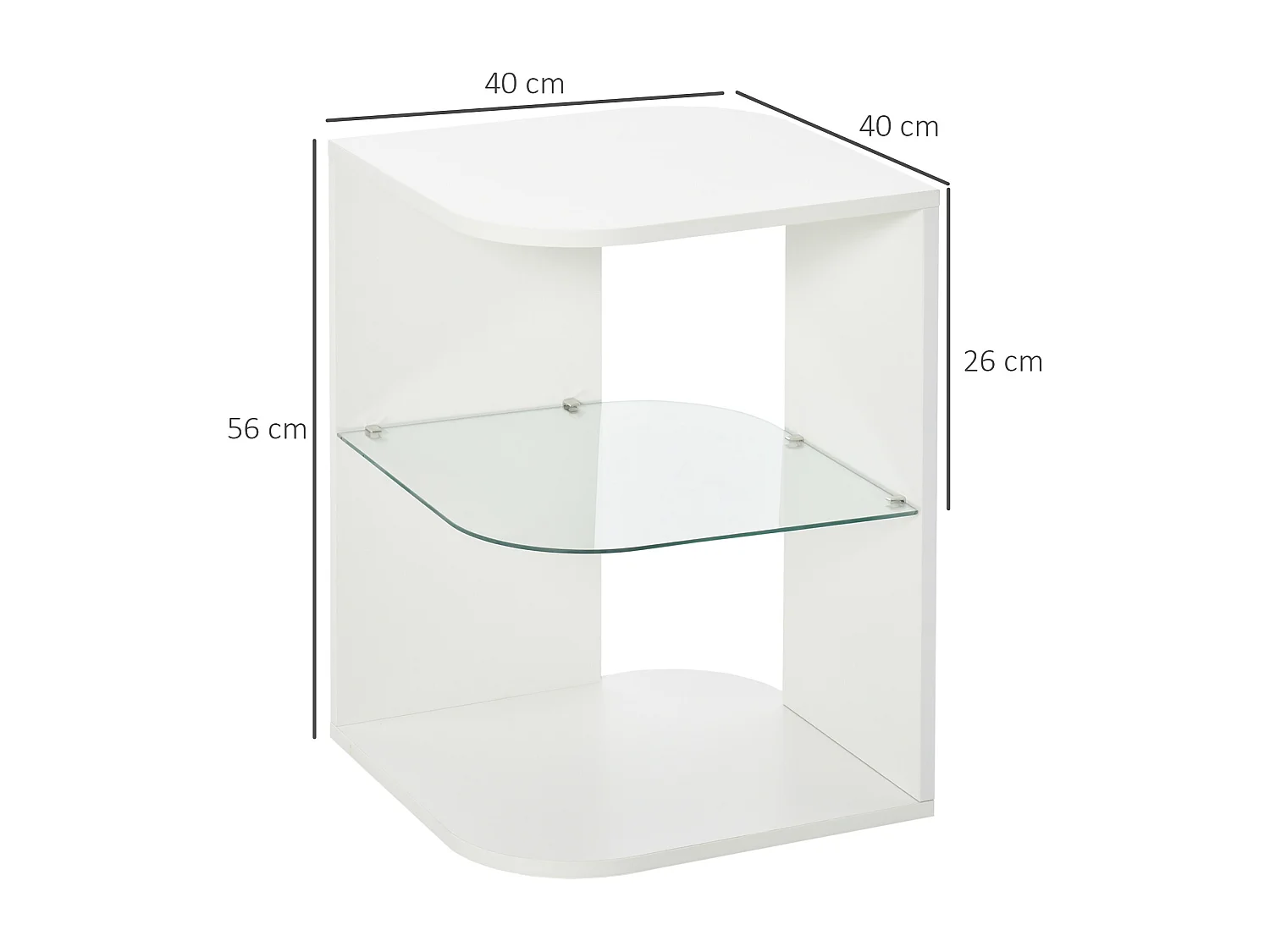 Guéridon design contemporain étagère verre trempé aspect bois blanc