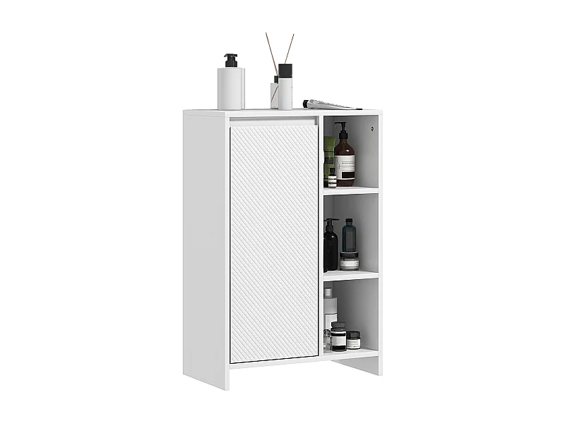 Meuble bas salle de bain design contemporain porte étagère 3 niches blanc