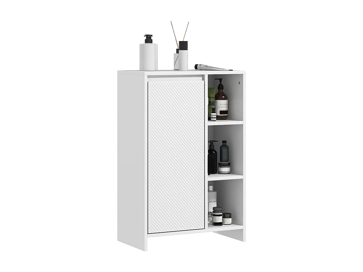 Meuble bas salle de bain design contemporain porte étagère 3 niches blanc