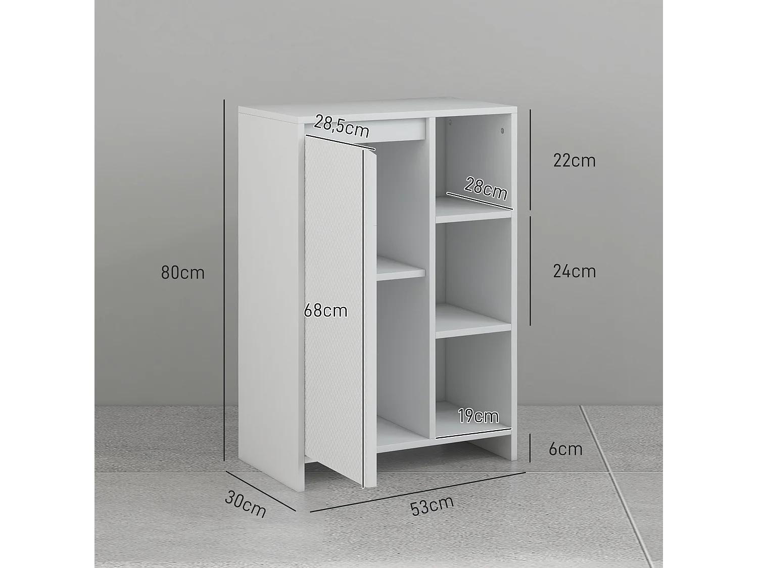 Meuble bas salle de bain design contemporain porte étagère 3 niches blanc