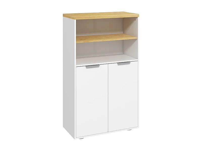 Meuble bas salle de bain - 2 portes, étagère, 2 niches - dim. 60L x 30l x 102H cm - blanc bois clair