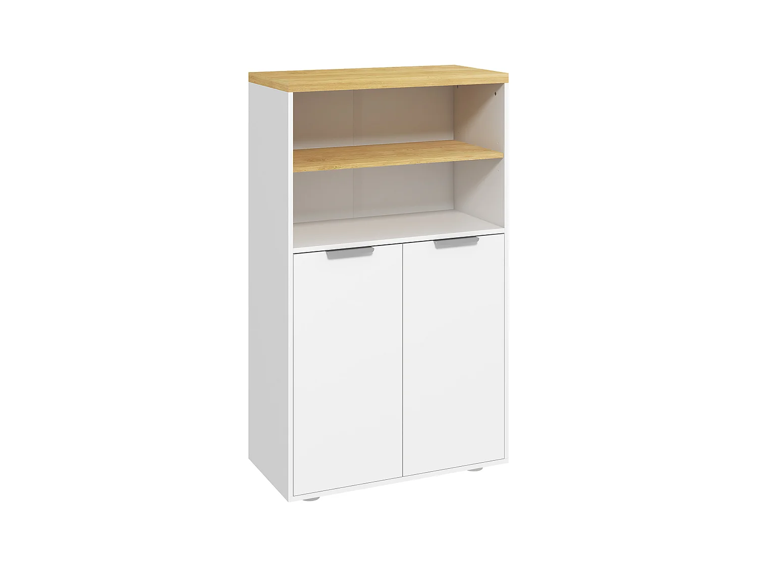 Meuble bas salle de bain - 2 portes, étagère, 2 niches - dim. 60L x 30l x 102H cm - blanc bois clair