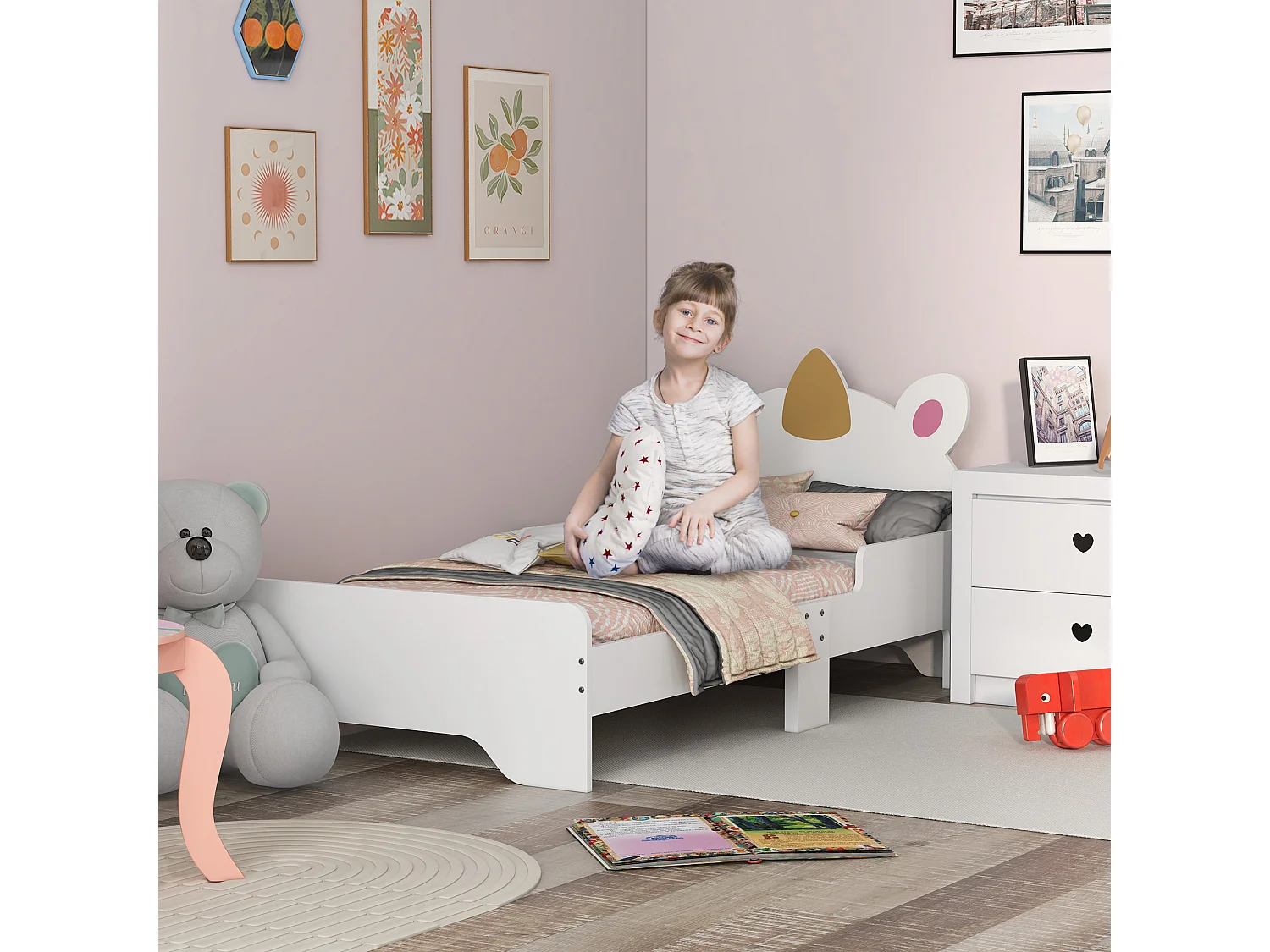 Lit enfant design licorne - sommier à lattes inclus - rose