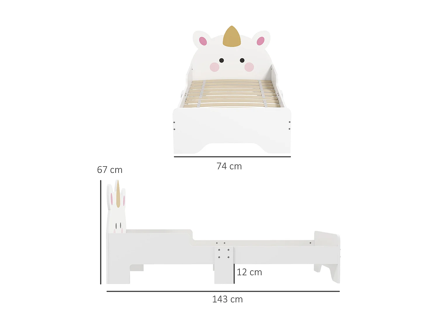 Lit enfant design licorne - sommier à lattes inclus - rose