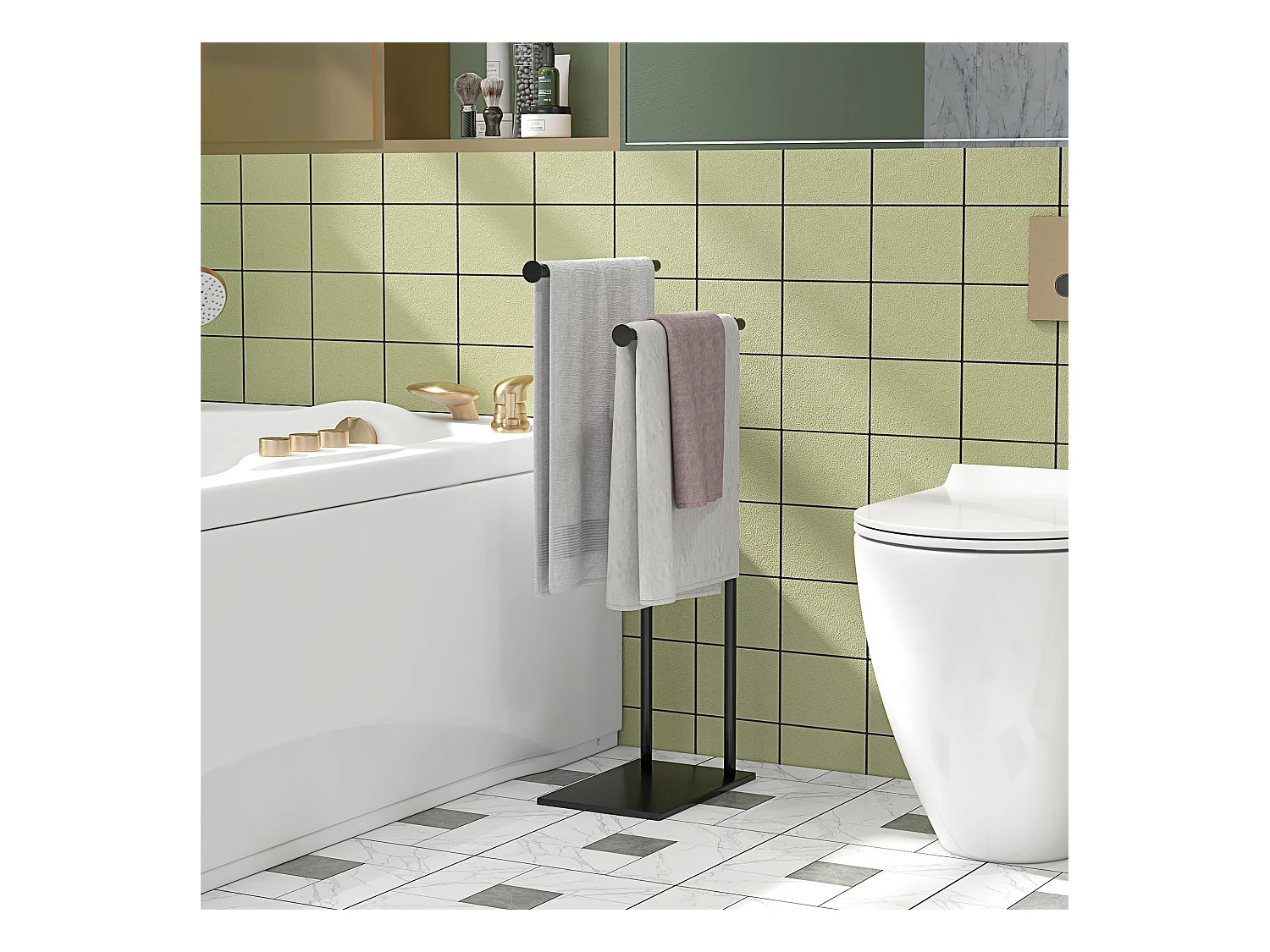 Porte-serviettes sur pied 2 niveaux dim. 35,5L x 20l x 78H cm métal noir