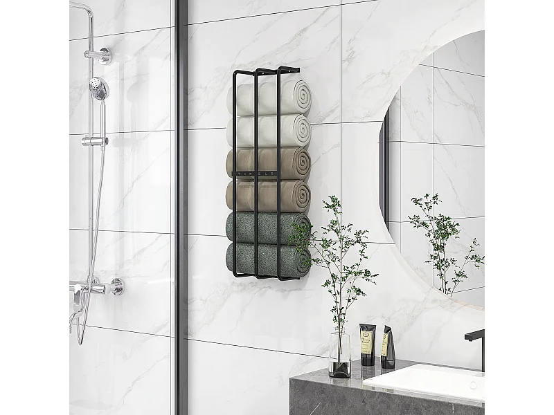 Porte-serviettes mural 3 barres - 6 serviettes max. - dim. 21L x 12l x 74H cm - métal noir