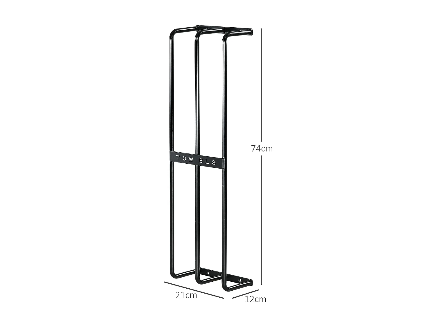 Porte-serviettes mural 3 barres - 6 serviettes max. - dim. 21L x 12l x 74H cm - métal noir