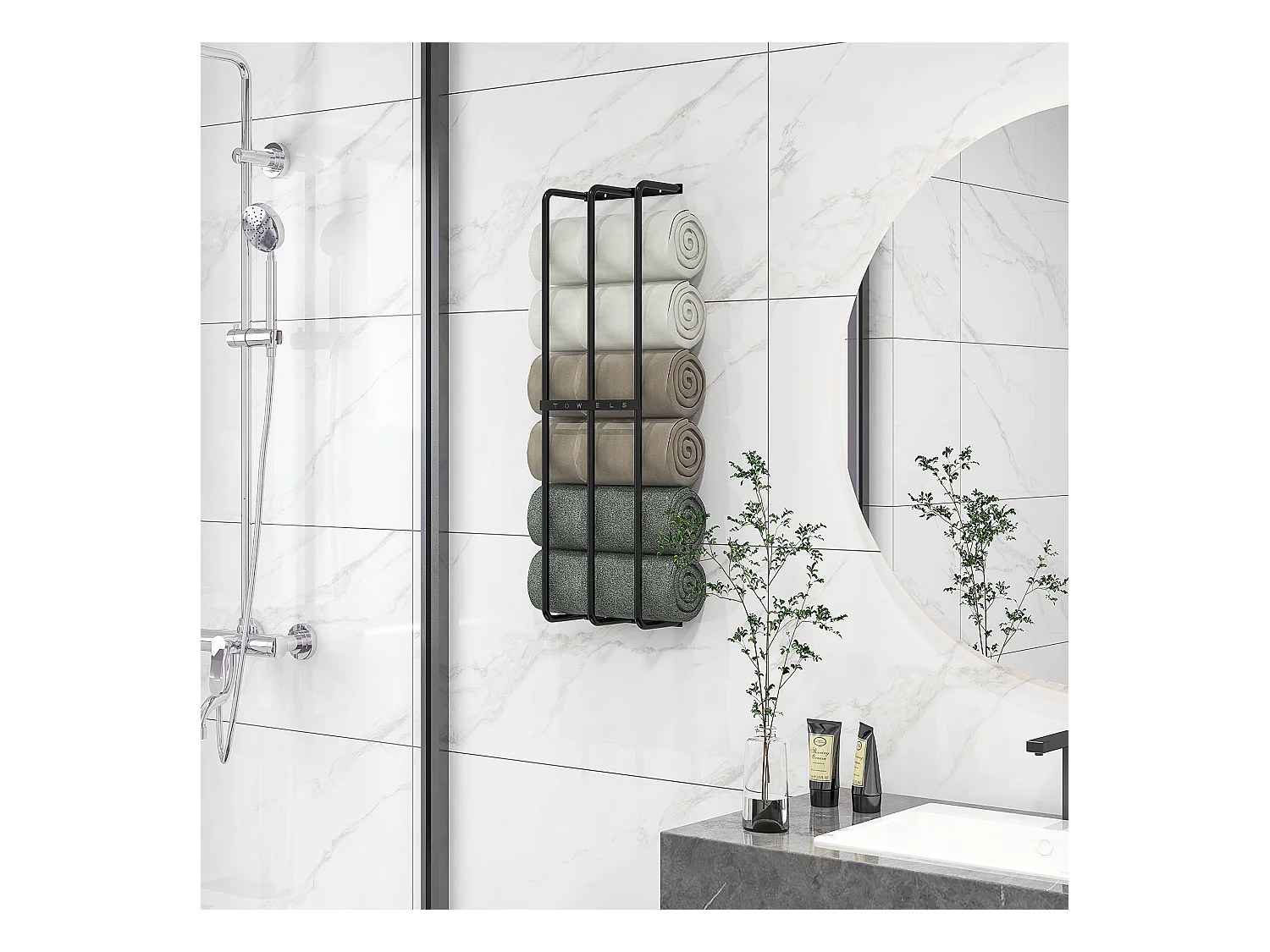 Porte-serviettes mural 3 barres - 6 serviettes max. - dim. 21L x 12l x 74H cm - métal noir