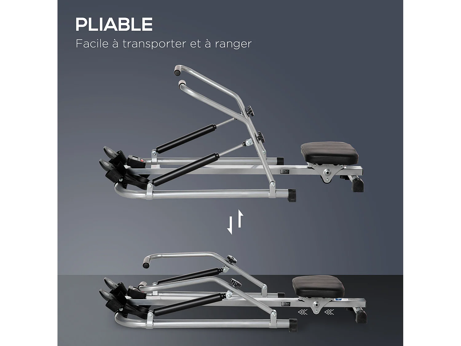 Rameur d'appartement pliable - collaboration Aosom.fr x FFHandball - résistance 3 niv. écran LCD multifonction - acier ABS noir gris